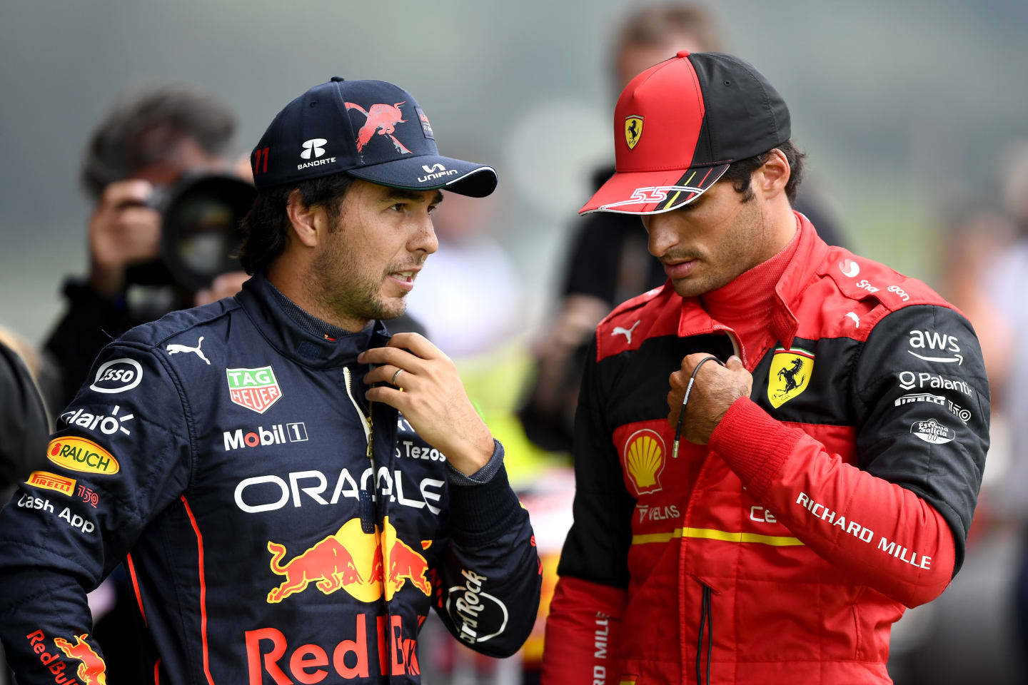 SPA, BELGIUM - AUGUST 27: Second placed qualifier Carlos Sainz of Spain and Ferrari and Third
