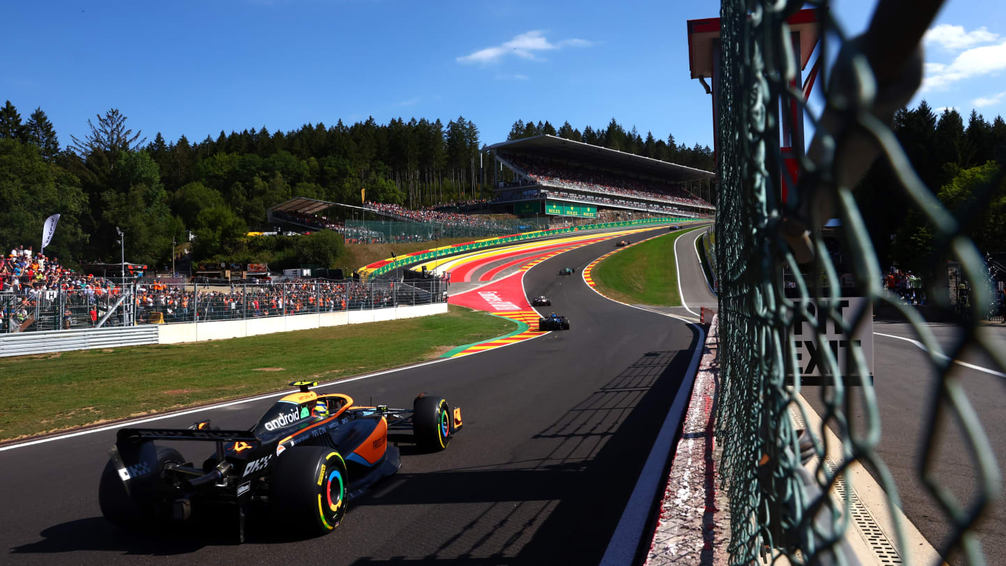 SPA, BELGIUM - AUGUST 28: Lando Norris of Great Britain driving the (4) McLaren MCL36 Mercedes on