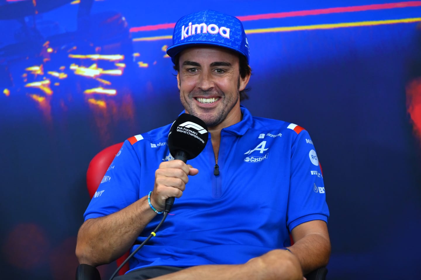 SPA, BELGIUM - AUGUST 25: Fernando Alonso of Spain and Alpine F1 talks in the Drivers Press Conference during previews ahead of the F1 Grand Prix of Belgium at Circuit de Spa-Francorchamps on August 25, 2022 in Spa, Belgium. (Photo by Dan Mullan/Getty Images)