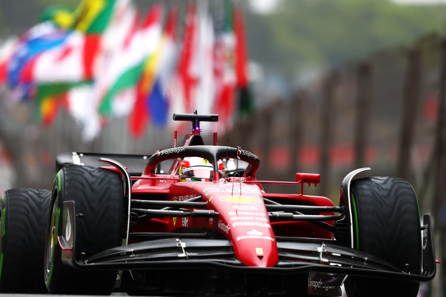 SAO PAULO, BRAZIL - NOVEMBER 11: Charles Leclerc of Monaco driving the (16) Ferrari F1-75 on track