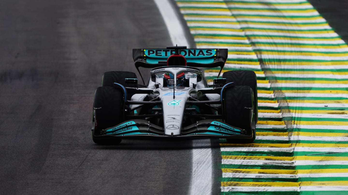 SAO PAULO, BRAZIL - NOVEMBER 11: George Russell of Great Britain driving the (63) Mercedes AMG