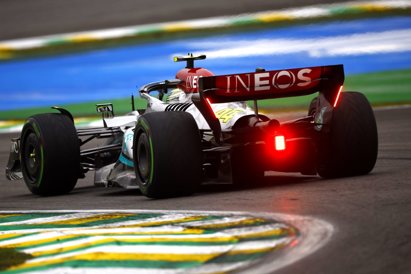 SAO PAULO, BRAZIL - NOVEMBER 11: Lewis Hamilton of Great Britain driving the (44) Mercedes AMG Petronas F1 Team W13 on track during qualifying ahead of the F1 Grand Prix of Brazil at Autodromo Jose Carlos Pace on November 11, 2022 in Sao Paulo, Brazil. (Photo by Jared C. Tilton/Getty Images)