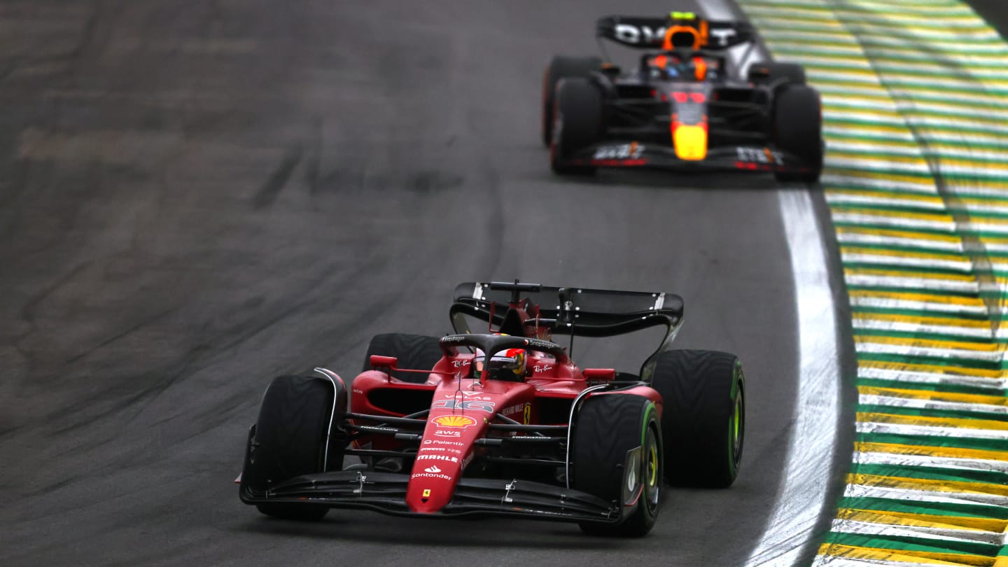 SAO PAULO, BRAZIL - NOVEMBER 11: Charles Leclerc of Monaco driving the (16) Ferrari F1-75 on