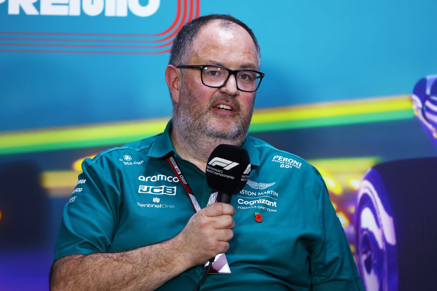 SAO PAULO, BRAZIL - NOVEMBER 12: Tom McCullough, Performance Director at Aston Martin F1 attends a press conference prior to practice ahead of the F1 Grand Prix of Brazil at Autodromo Jose Carlos Pace on November 12, 2022 in Sao Paulo, Brazil. (Photo by Bryn Lennon/Getty Images)