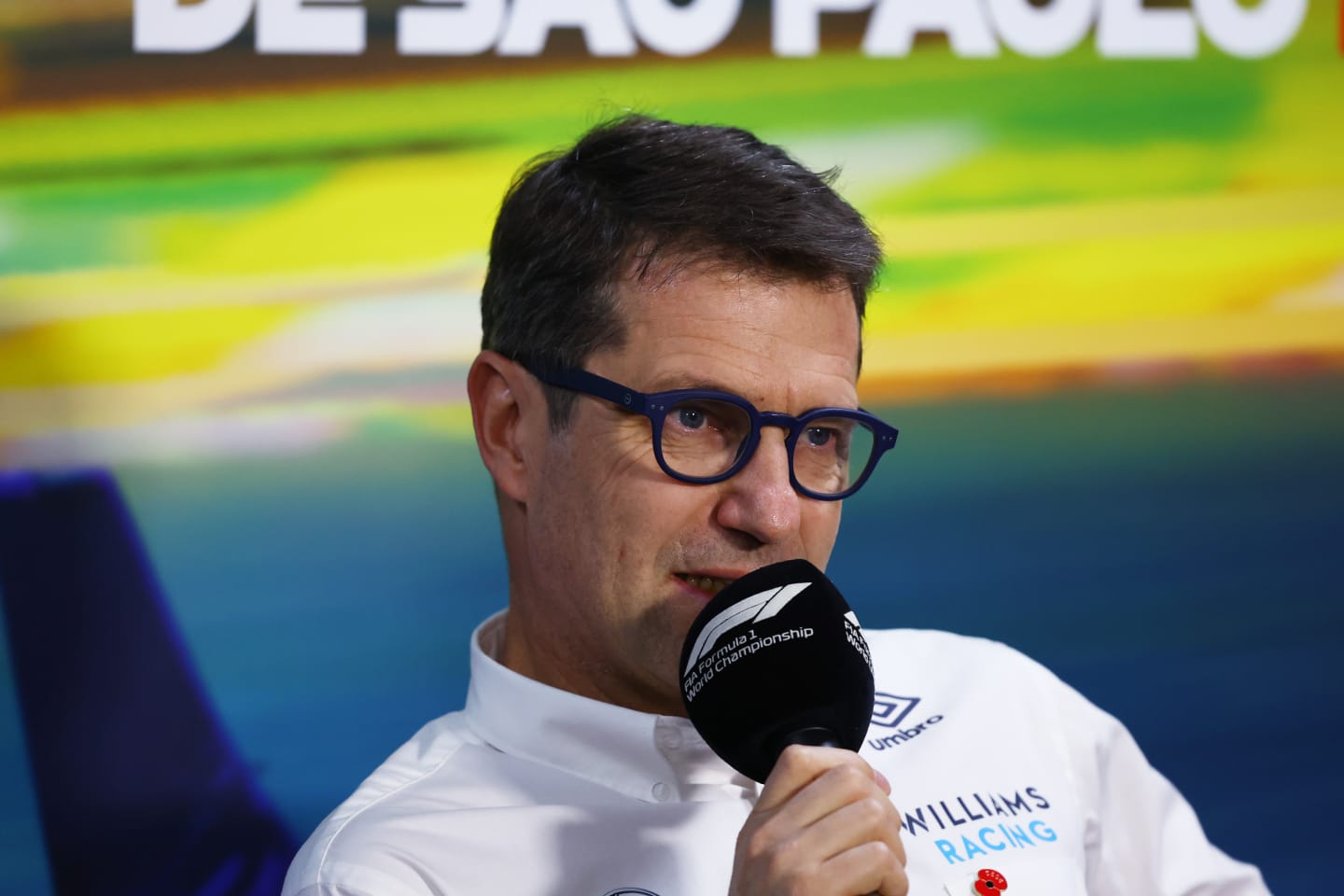 SAO PAULO, BRAZIL - NOVEMBER 12: Francois-Xavier Demaison, Technical Director of Williams attends a press conference prior to practice ahead of the F1 Grand Prix of Brazil at Autodromo Jose Carlos Pace on November 12, 2022 in Sao Paulo, Brazil. (Photo by Bryn Lennon/Getty Images)