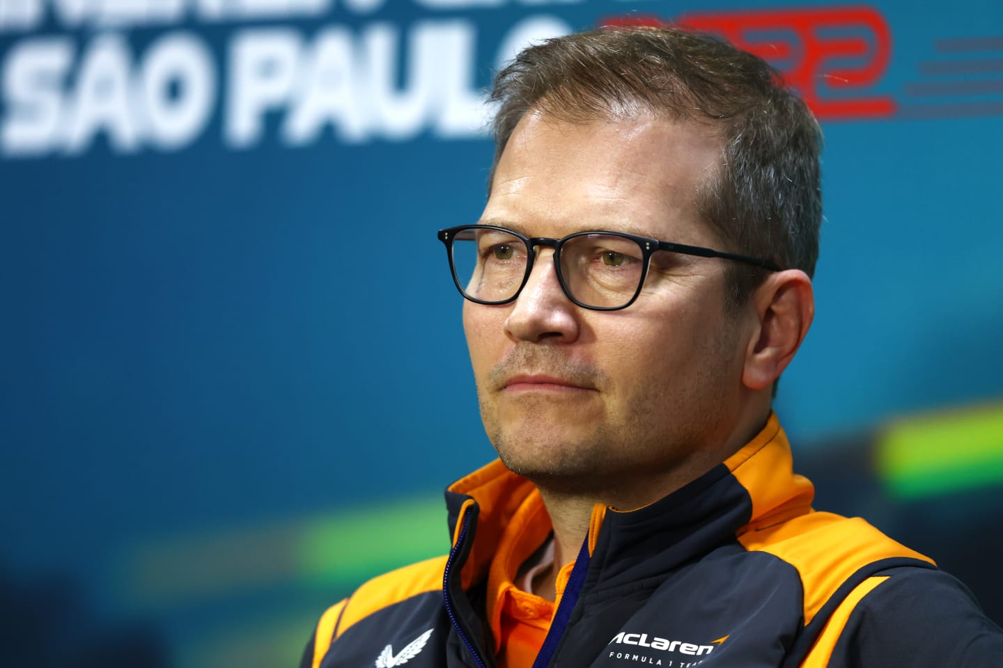 SAO PAULO, BRAZIL - NOVEMBER 12: McLaren Team Principal Andreas Seidl attends a press conference prior to practice ahead of the F1 Grand Prix of Brazil at Autodromo Jose Carlos Pace on November 12, 2022 in Sao Paulo, Brazil. (Photo by Bryn Lennon/Getty Images)