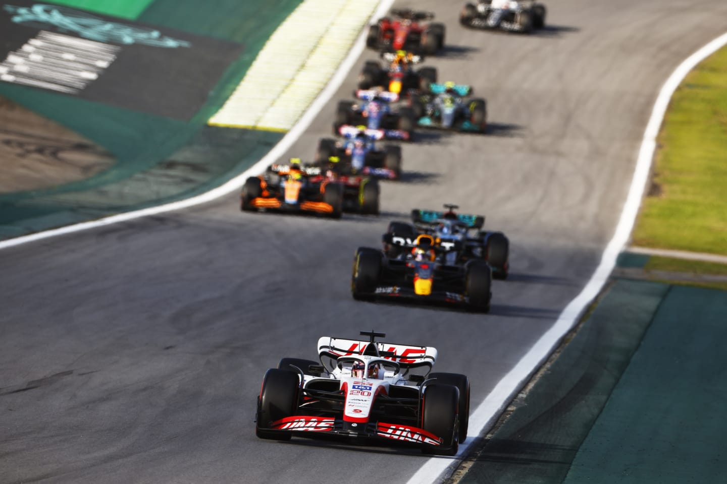 SAO PAULO, BRAZIL - NOVEMBER 12: Kevin Magnussen of Denmark driving the (20) Haas F1 VF-22 Ferrari