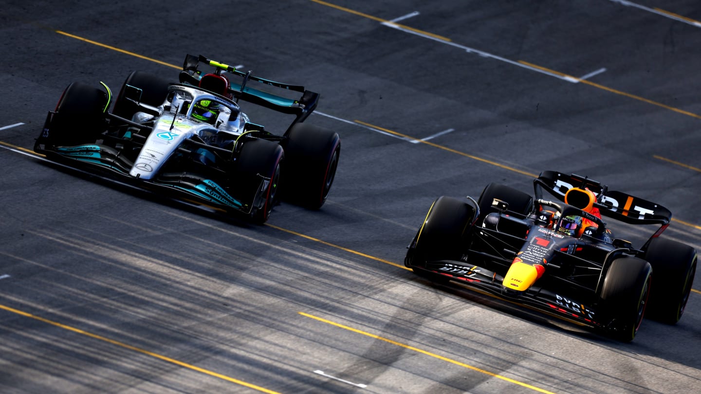 SAO PAULO, BRAZIL - NOVEMBER 12: Lewis Hamilton of Great Britain driving the (44) Mercedes AMG