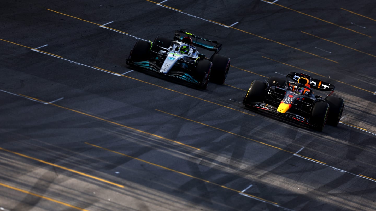 SAO PAULO, BRAZIL - NOVEMBER 12: Lewis Hamilton of Great Britain driving the (44) Mercedes AMG
