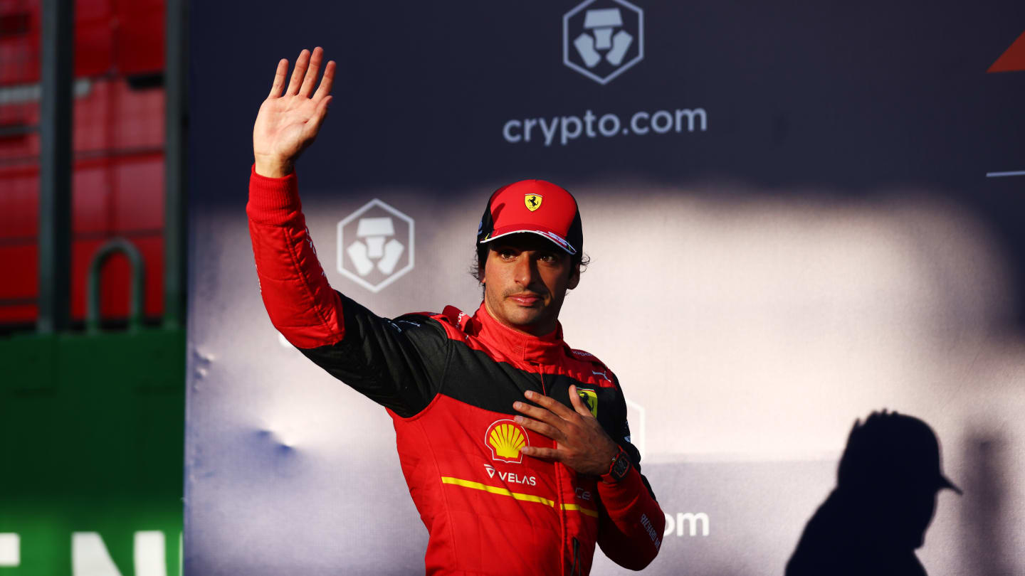 SAO PAULO, BRAZIL - NOVEMBER 12: Second placed Carlos Sainz of Spain and Ferrari celebrates in parc ferme during the Sprint ahead of the F1 Grand Prix of Brazil at Autodromo Jose Carlos Pace on November 12, 2022 in Sao Paulo, Brazil. (Photo by Dan Istitene - Formula 1/Formula 1 via Getty Images)