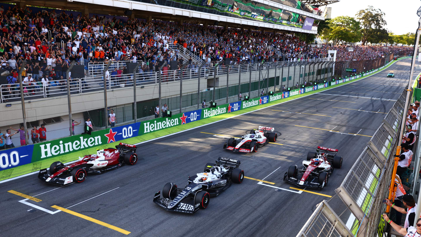 SAO PAULO, BRAZIL - NOVEMBER 12: Yuki Tsunoda of Japan driving the (22) Scuderia AlphaTauri AT03,