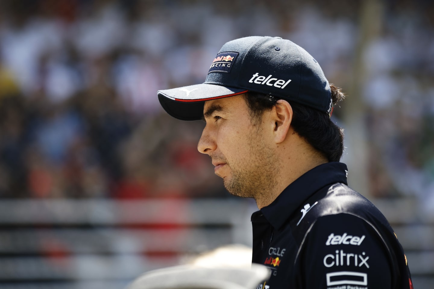 SAO PAULO, BRAZIL - NOVEMBER 13: Sergio Perez of Mexico and Oracle Red Bull Racing looks on from
