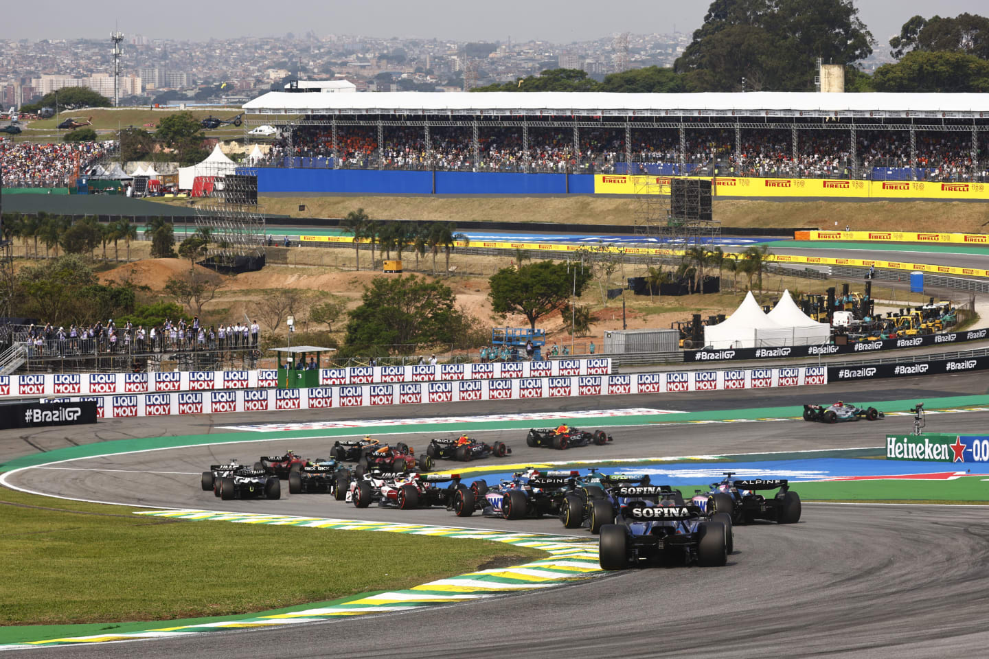 SAO PAULO, BRAZIL - NOVEMBER 13: A rear view of the start during the F1 Grand Prix of Brazil at