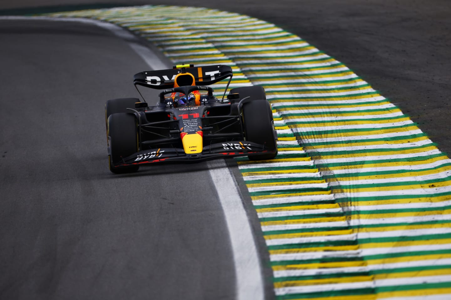 SAO PAULO, BRAZIL - NOVEMBER 13: Sergio Perez of Mexico driving the (11) Oracle Red Bull Racing RB18 on track during the F1 Grand Prix of Brazil at Autodromo Jose Carlos Pace on November 13, 2022 in Sao Paulo, Brazil. (Photo by Jared C. Tilton/Getty Images)