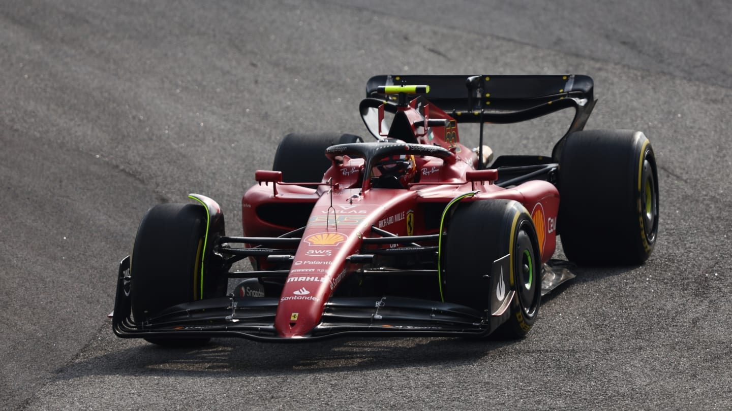 SAO PAULO, BRAZIL - NOVEMBER 13: Carlos Sainz of Spain driving (55) the Ferrari F1-75 on track