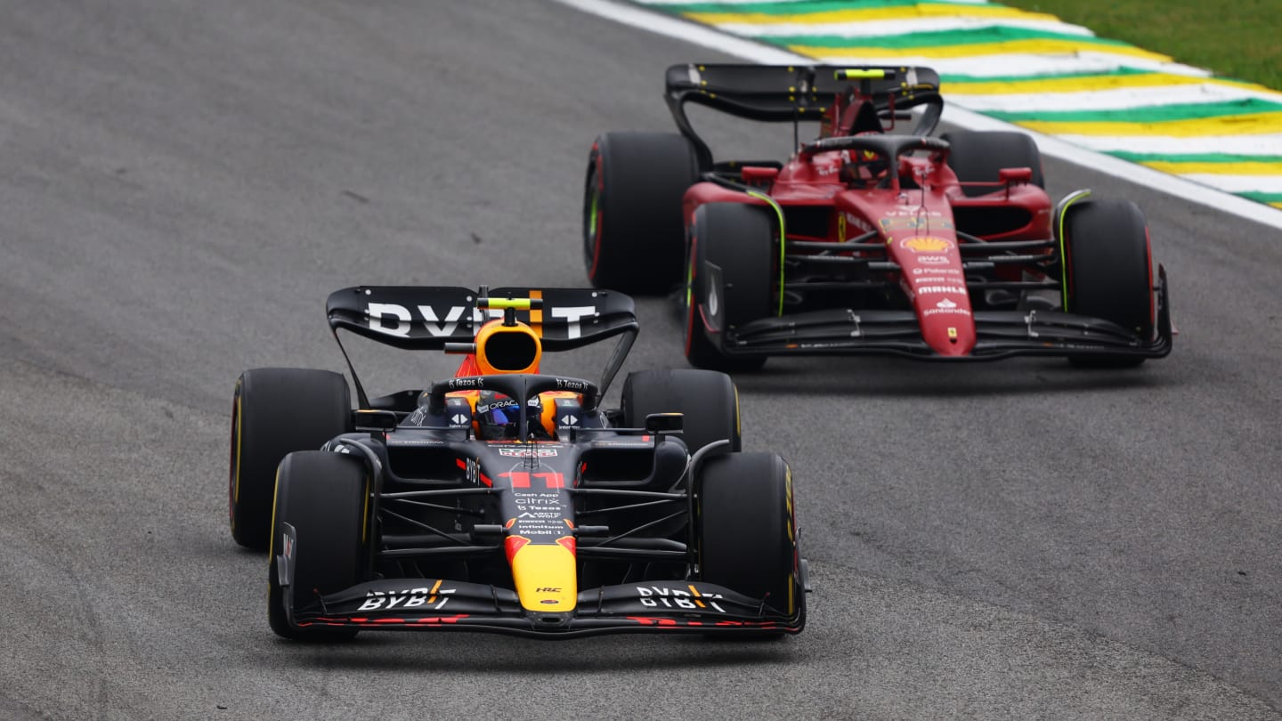 SAO PAULO, BRAZIL - NOVEMBER 13: Sergio Perez of Mexico driving the (11) Oracle Red Bull Racing