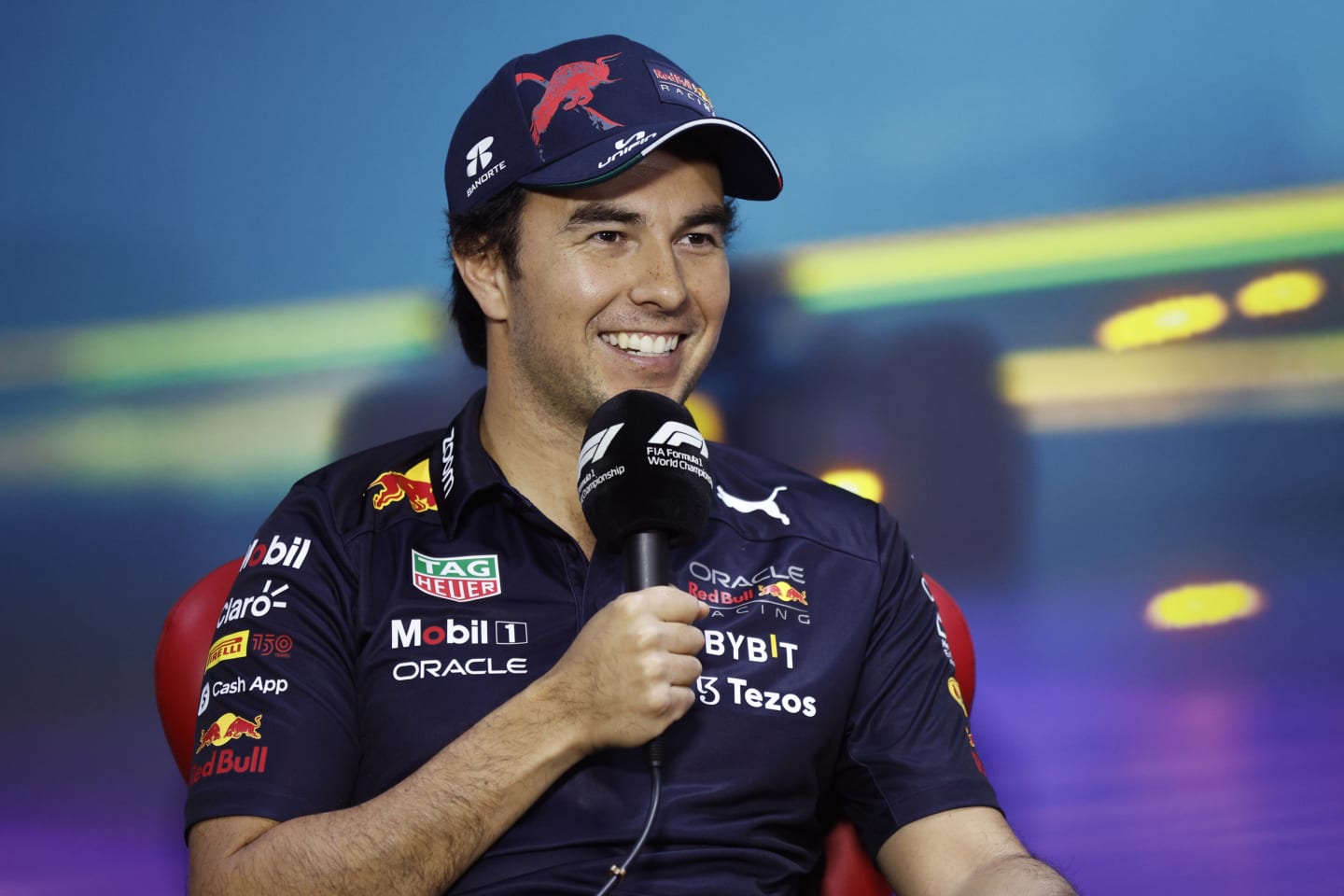 SAO PAULO, BRAZIL - NOVEMBER 10: Sergio Perez of Mexico and Oracle Red Bull Racing attends the Drivers Press Conference during previews ahead of the F1 Grand Prix of Brazil at Autodromo Jose Carlos Pace on November 10, 2022 in Sao Paulo, Brazil. (Photo by Jared C. Tilton/Getty Images)