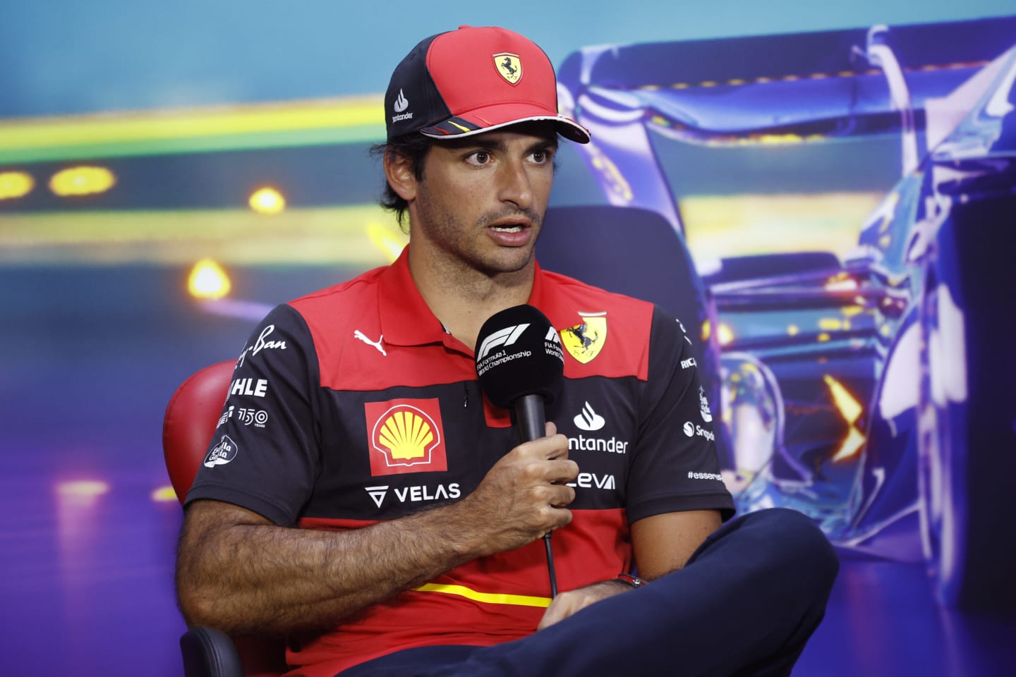 SAO PAULO, BRAZIL - NOVEMBER 10: Carlos Sainz of Spain and Ferrari attends the Drivers Press Conference during previews ahead of the F1 Grand Prix of Brazil at Autodromo Jose Carlos Pace on November 10, 2022 in Sao Paulo, Brazil. (Photo by Jared C. Tilton/Getty Images)