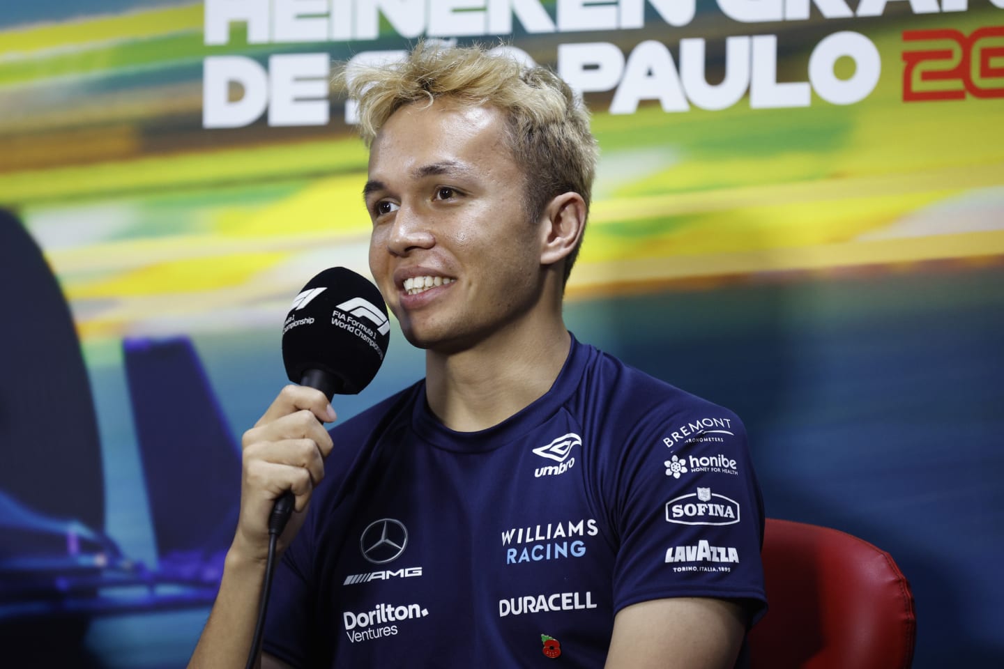 SAO PAULO, BRAZIL - NOVEMBER 10: Alexander Albon of Thailand and Williams attends the Drivers Press Conference during previews ahead of the F1 Grand Prix of Brazil at Autodromo Jose Carlos Pace on November 10, 2022 in Sao Paulo, Brazil. (Photo by Jared C. Tilton/Getty Images)