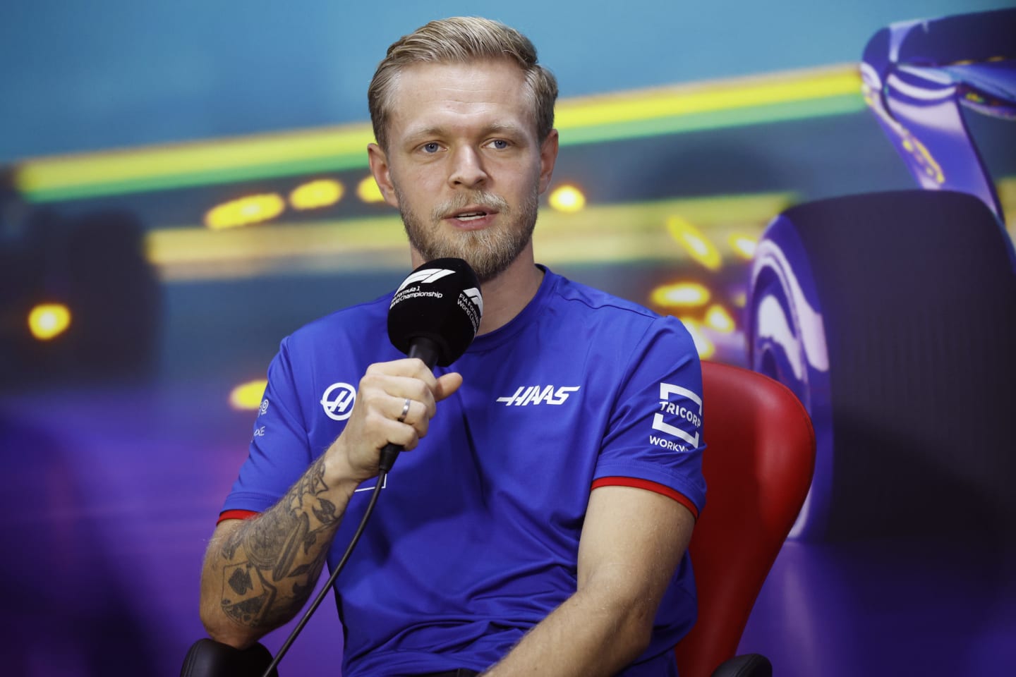 SAO PAULO, BRAZIL - NOVEMBER 10: Kevin Magnussen of Denmark and Haas F1 attends the Drivers Press Conference during previews ahead of the F1 Grand Prix of Brazil at Autodromo Jose Carlos Pace on November 10, 2022 in Sao Paulo, Brazil. (Photo by Jared C. Tilton/Getty Images)