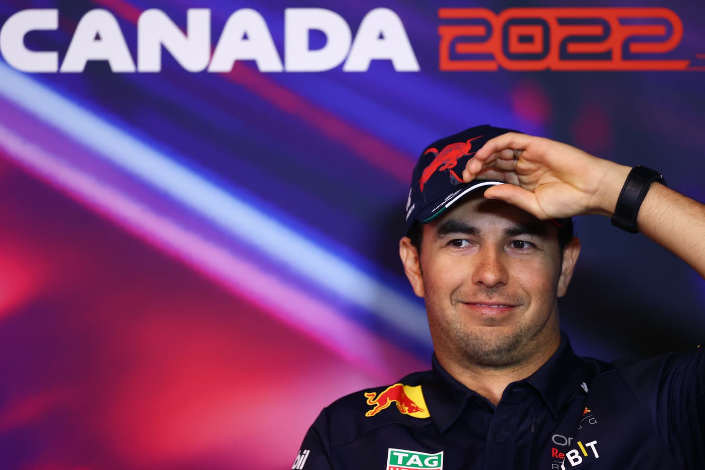 MONTREAL, QUEBEC - JUNE 17: Sergio Perez of Mexico and Oracle Red Bull Racing looks on in the Drivers Press Conference prior to practice ahead of the F1 Grand Prix of Canada at Circuit Gilles Villeneuve on June 17, 2022 in Montreal, Quebec. (Photo by Dan Istitene/Getty Images)