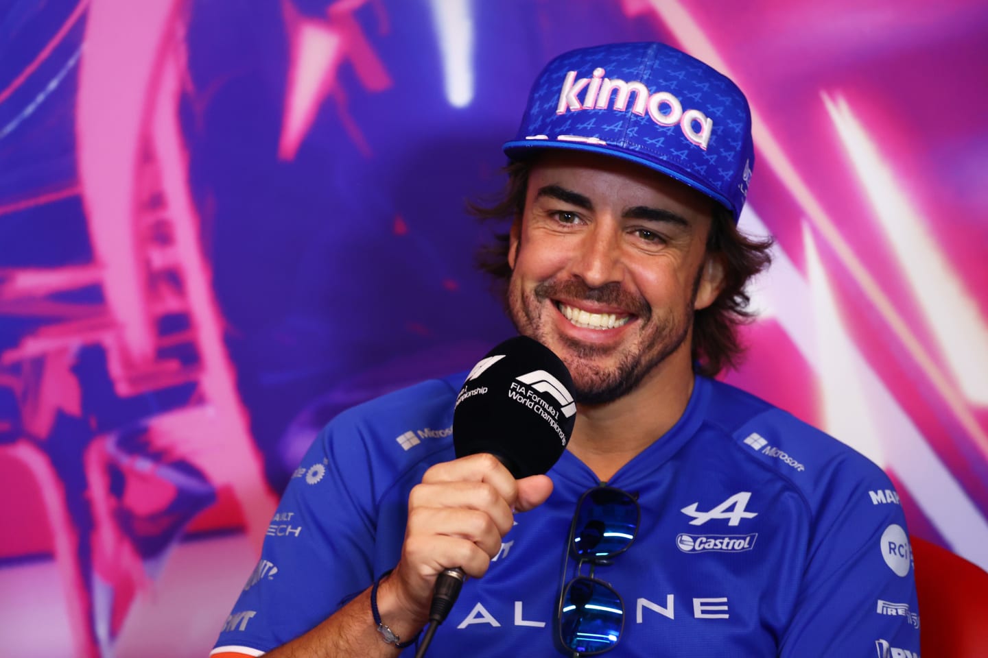 MONTREAL, QUEBEC - JUNE 17: Fernando Alonso of Spain and Alpine F1 talks in the Drivers Press Conference prior to practice ahead of the F1 Grand Prix of Canada at Circuit Gilles Villeneuve on June 17, 2022 in Montreal, Quebec. (Photo by Dan Istitene/Getty Images)