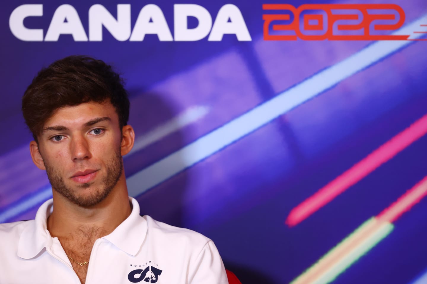 MONTREAL, QUEBEC - JUNE 17: Pierre Gasly of France and Scuderia AlphaTauri looks on in the Drivers Press Conference prior to practice ahead of the F1 Grand Prix of Canada at Circuit Gilles Villeneuve on June 17, 2022 in Montreal, Quebec. (Photo by Dan Istitene/Getty Images)