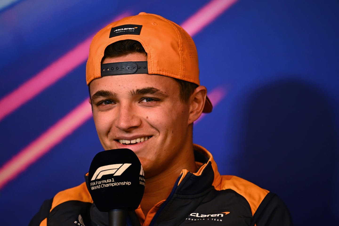 MONTREAL, QUEBEC - JUNE 17: Lando Norris of Great Britain and McLaren talks in the Drivers Press Conference prior to practice ahead of the F1 Grand Prix of Canada at Circuit Gilles Villeneuve on June 17, 2022 in Montreal, Quebec. (Photo by Clive Mason/Getty Images)