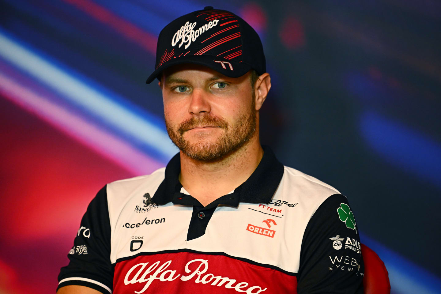 MONTREAL, QUEBEC - JUNE 17: Valtteri Bottas of Finland and Alfa Romeo F1 looks on in the Drivers Press Conference prior to practice ahead of the F1 Grand Prix of Canada at Circuit Gilles Villeneuve on June 17, 2022 in Montreal, Quebec. (Photo by Clive Mason/Getty Images)