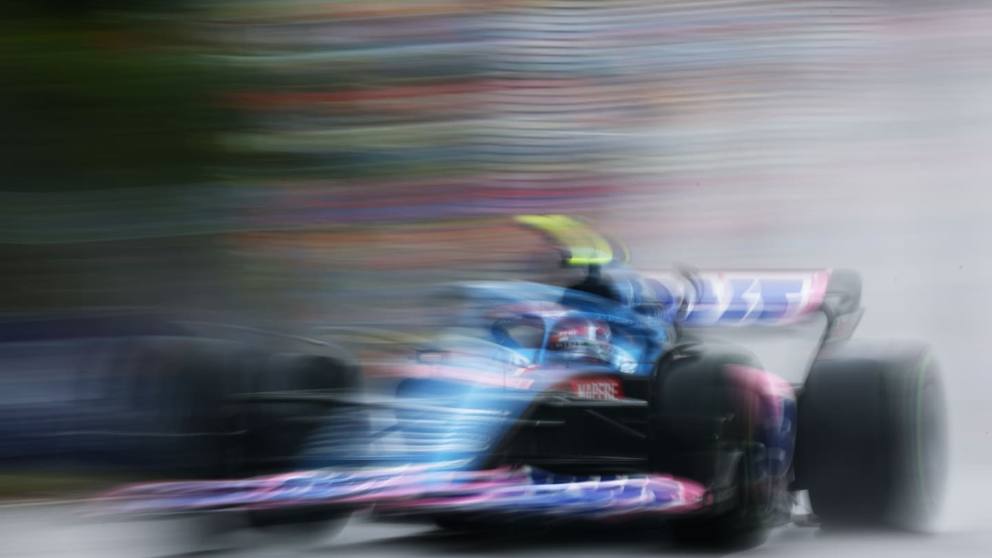 MONTREAL, QUEBEC - JUNE 18: Esteban Ocon of France driving the (31) Alpine F1 A522 Renault in the wet during final practice ahead of the F1 Grand Prix of Canada at Circuit Gilles Villeneuve on June 18, 2022 in Montreal, Quebec. (Photo by Lars Baron - Formula 1/Formula 1 via Getty Images)