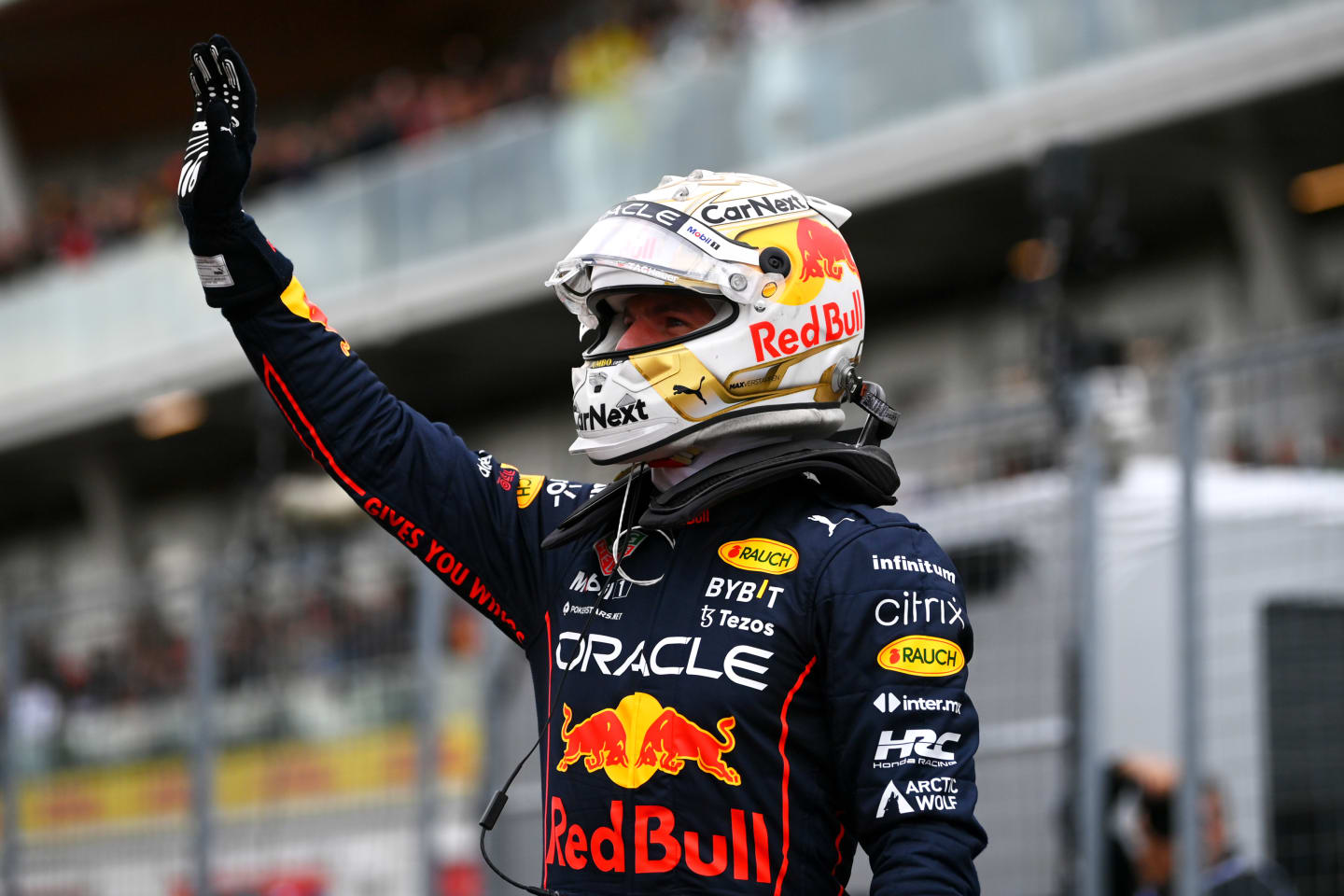 MONTREAL, QUEBEC - JUNE 18: Pole position qualifier Max Verstappen of the Netherlands and Oracle Red Bull Racing celebrates in parc ferme during qualifying ahead of the F1 Grand Prix of Canada at Circuit Gilles Villeneuve on June 18, 2022 in Montreal, Quebec. (Photo by Dan Mullan/Getty Images)