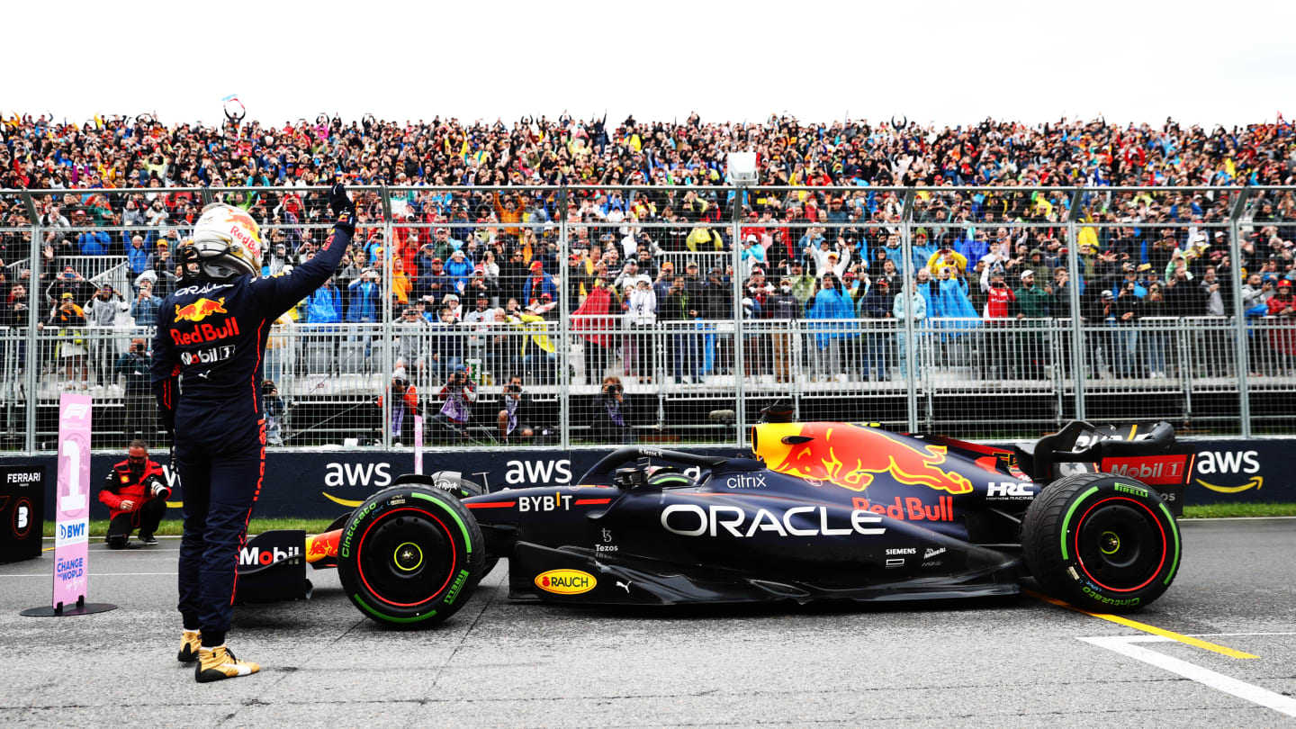 MONTREAL, QUEBEC - JUNE 18: Pole position qualifier Max Verstappen of the Netherlands and Oracle