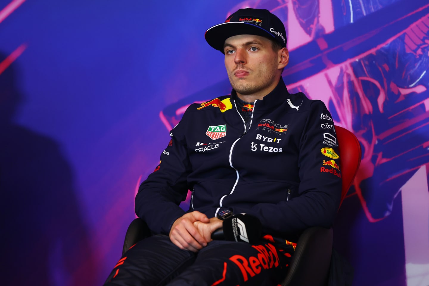 MONTREAL, QUEBEC - JUNE 18: Pole position qualifier Max Verstappen of the Netherlands and Oracle Red Bull Racing looks on in the press conference after qualifying ahead of the F1 Grand Prix of Canada at Circuit Gilles Villeneuve on June 18, 2022 in Montreal, Quebec. (Photo by Lars Baron/Getty Images)