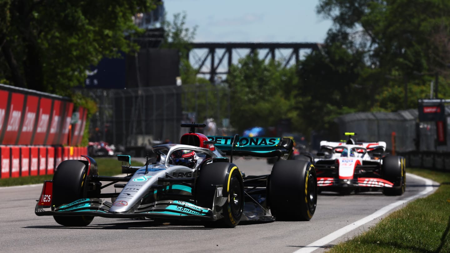 MONTREAL, QUEBEC - JUNE 19: George Russell of Great Britain driving the (63) Mercedes AMG Petronas