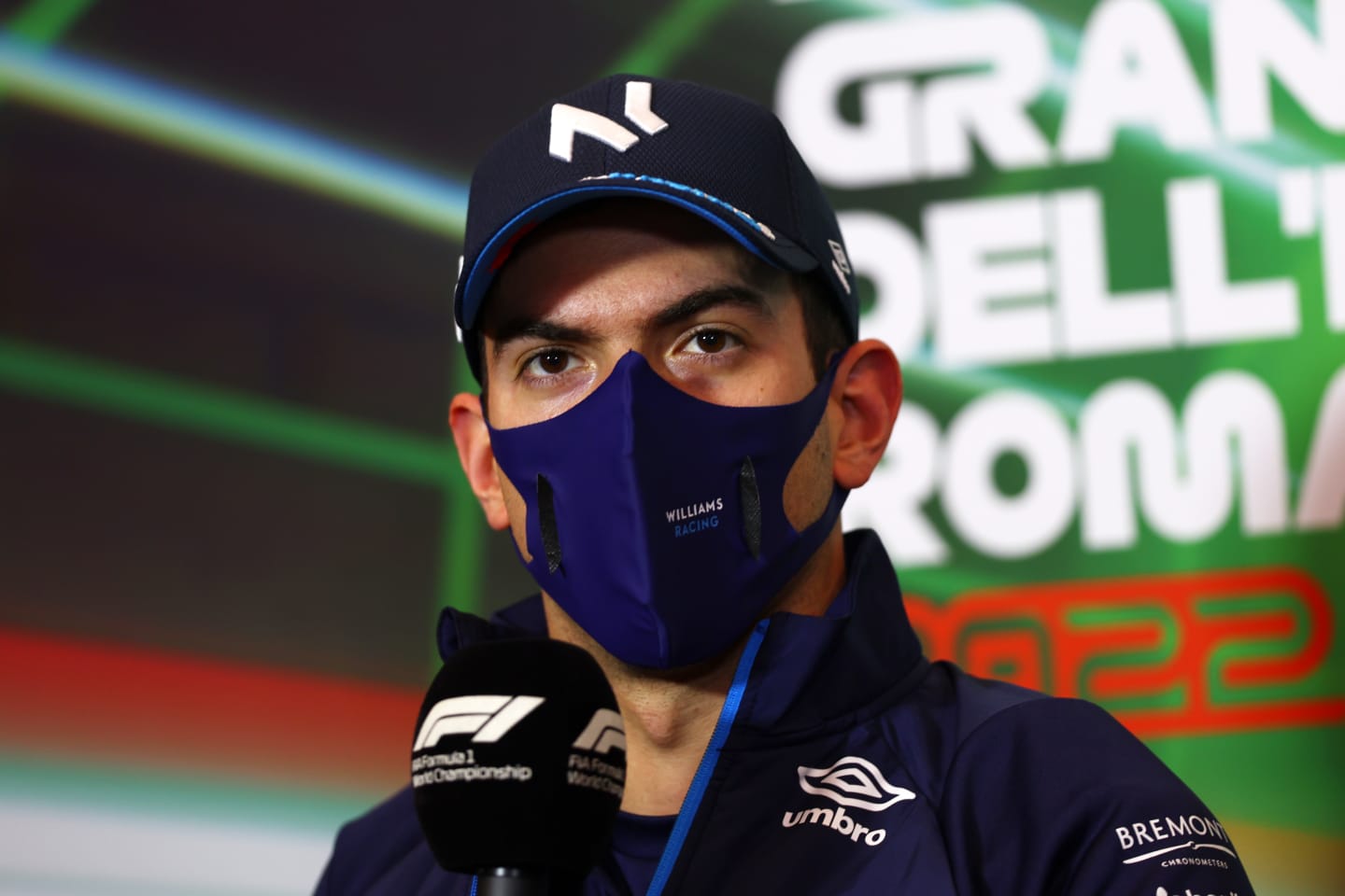 IMOLA, ITALY - APRIL 22: Nicholas Latifi of Canada and Williams talks in the Drivers Press Conference prior to practice ahead of the F1 Grand Prix of Emilia Romagna at Autodromo Enzo e Dino Ferrari on April 22, 2022 in Imola, Italy. (Photo by Lars Baron/Getty Images)