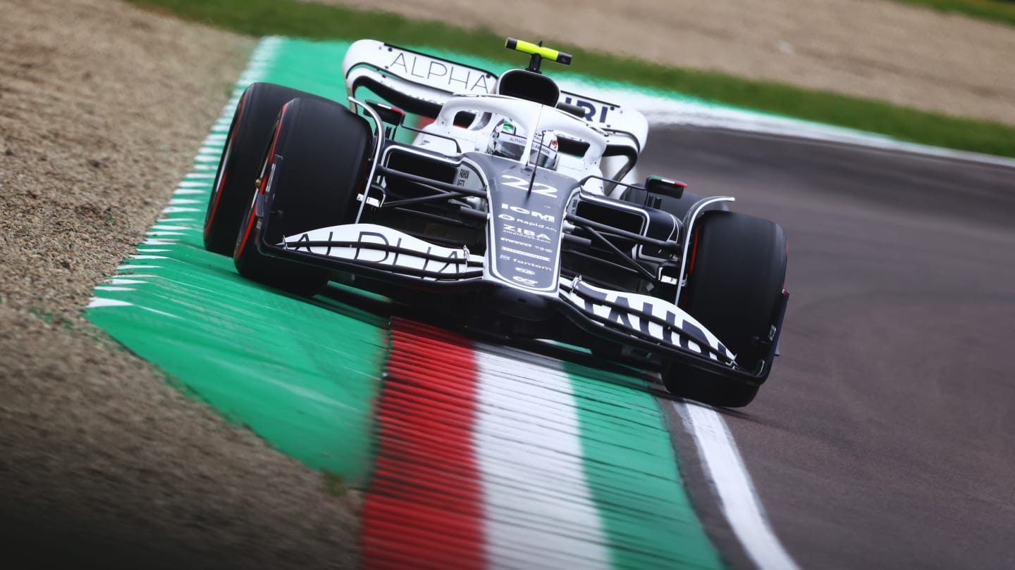 IMOLA, ITALY - APRIL 22: Yuki Tsunoda of Japan driving the (22) Scuderia AlphaTauri AT03 on track