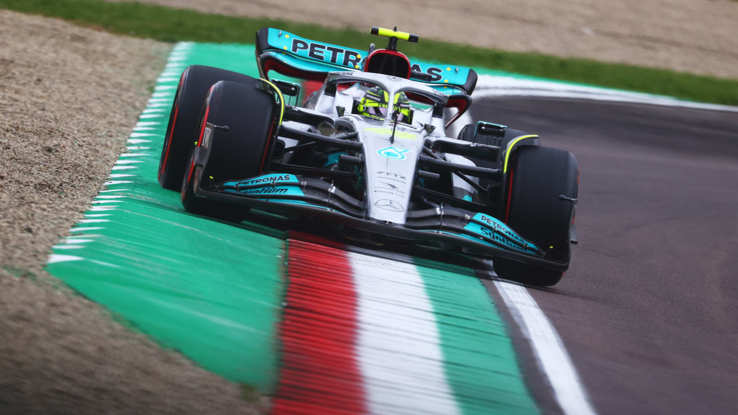 IMOLA, ITALY - APRIL 22: Lewis Hamilton of Great Britain driving the (44) Mercedes AMG Petronas F1