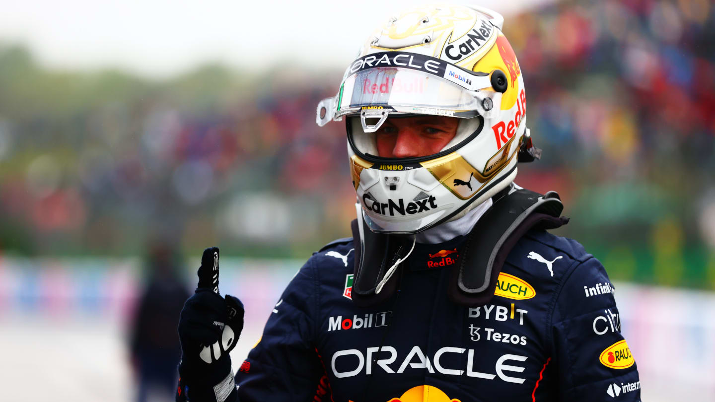 IMOLA, ITALY - APRIL 22: Pole position qualifier Max Verstappen of the Netherlands and Oracle Red