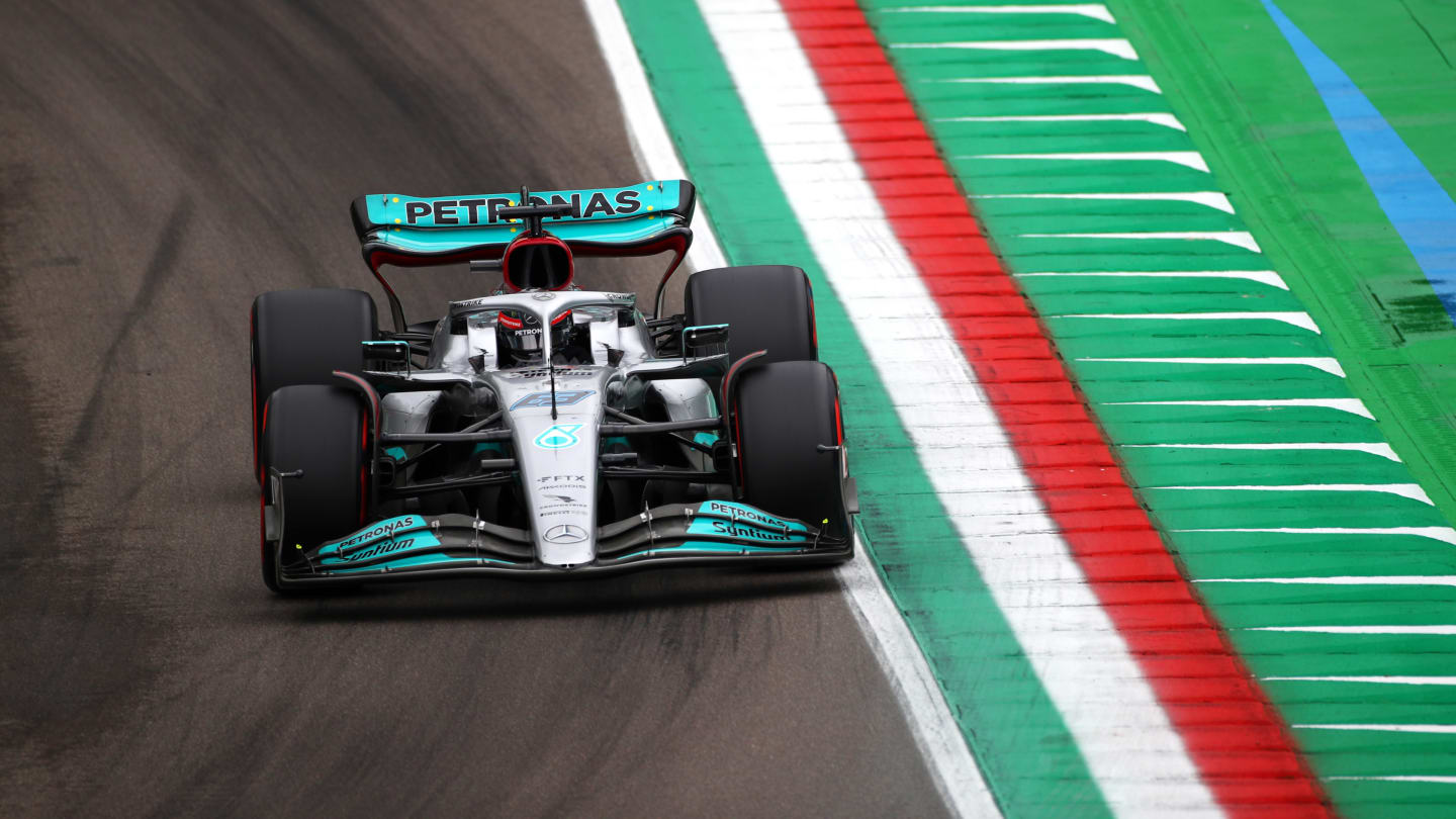 IMOLA, ITALY - APRIL 22: George Russell of Great Britain driving the (63) Mercedes AMG Petronas F1