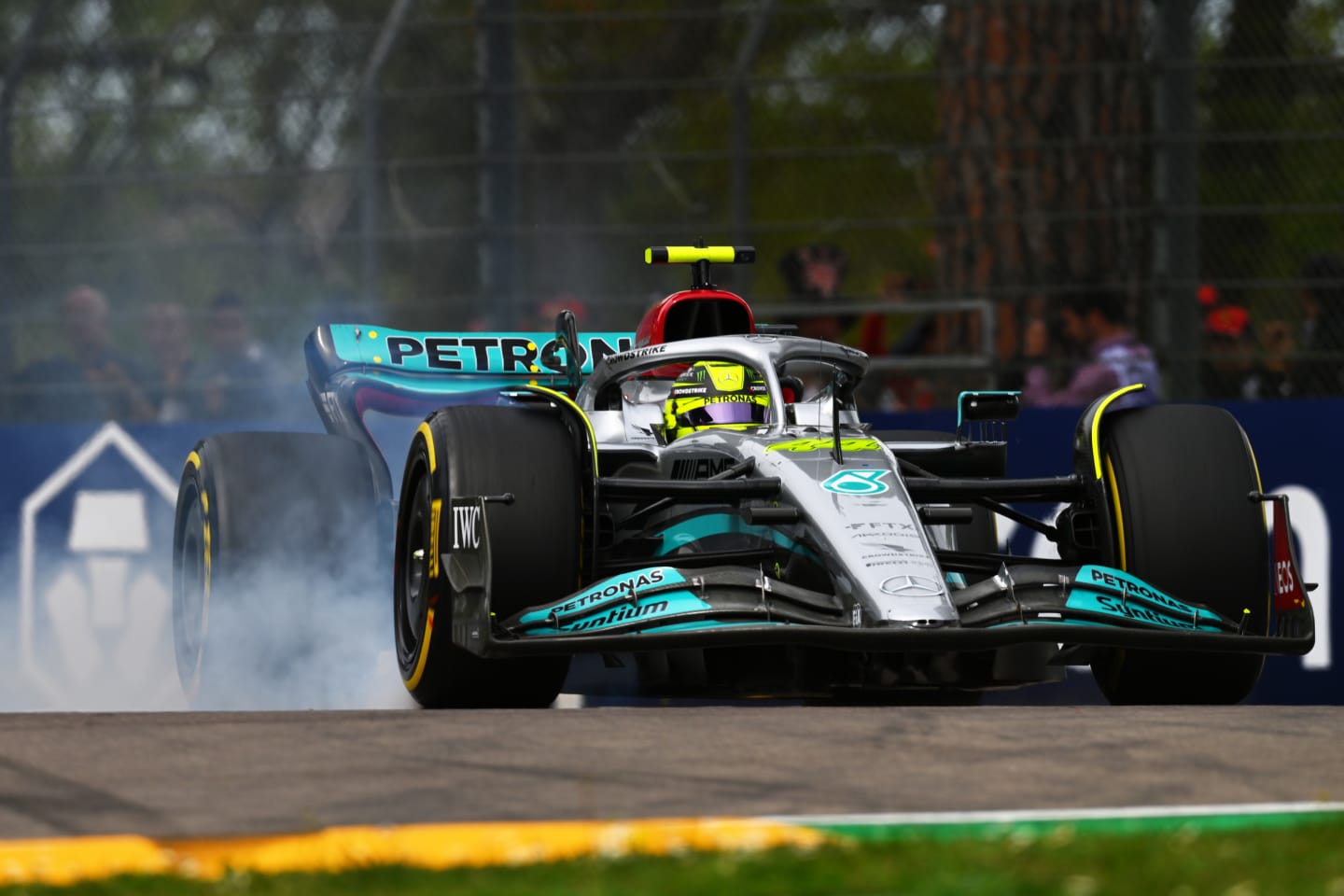 IMOLA, ITALY - APRIL 23: Lewis Hamilton of Great Britain driving the (44) Mercedes AMG Petronas F1