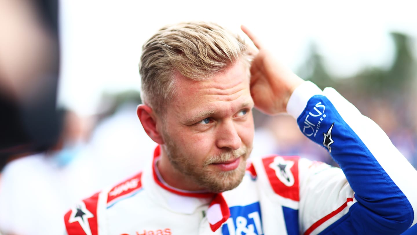 IMOLA, ITALY - APRIL 23: Kevin Magnussen of Denmark and Haas F1 prepares to drive on the grid