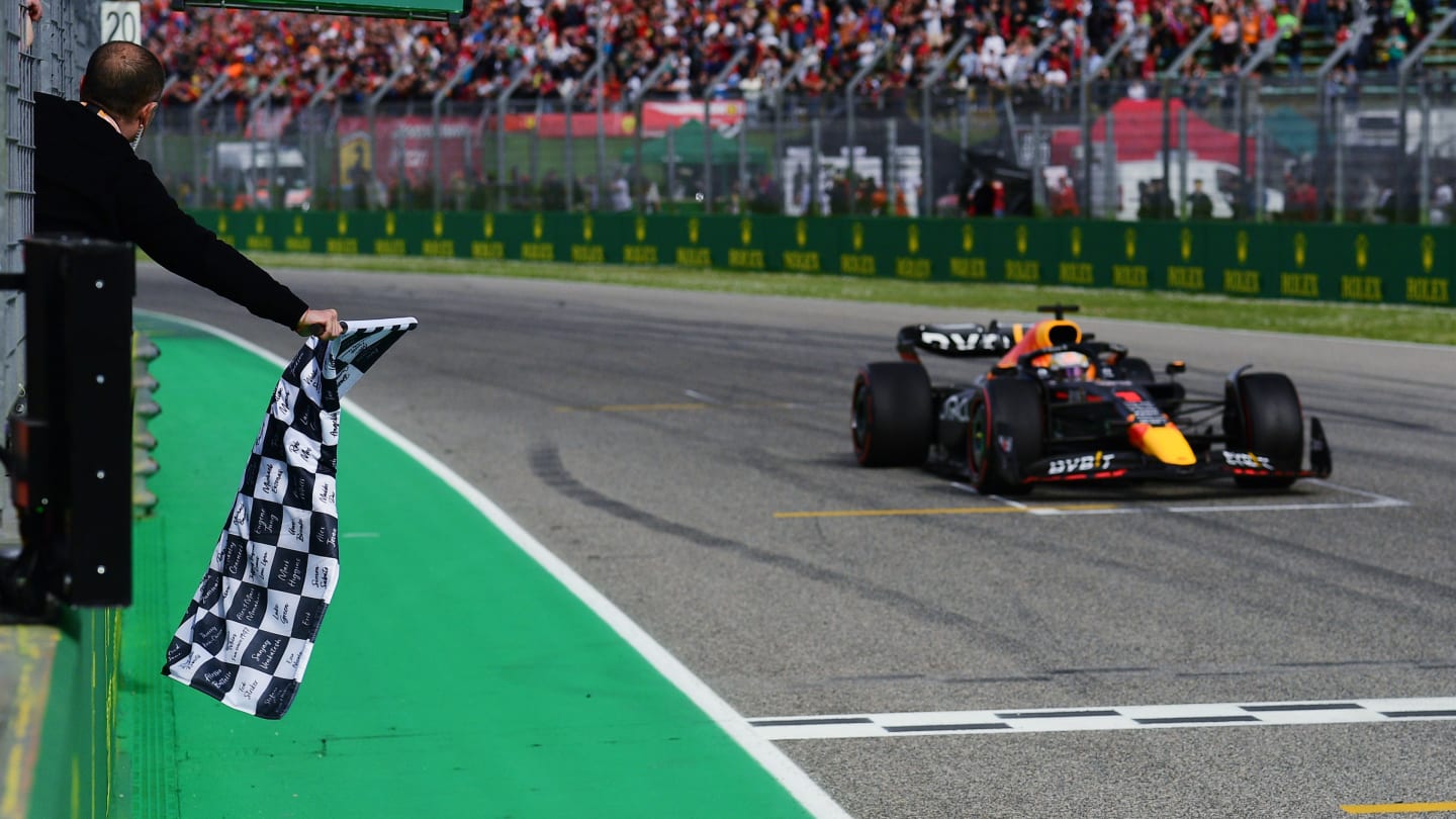 IMOLA, ITALY - APRIL 23: Sprint winner Max Verstappen of the Netherlands driving the (1) Oracle Red