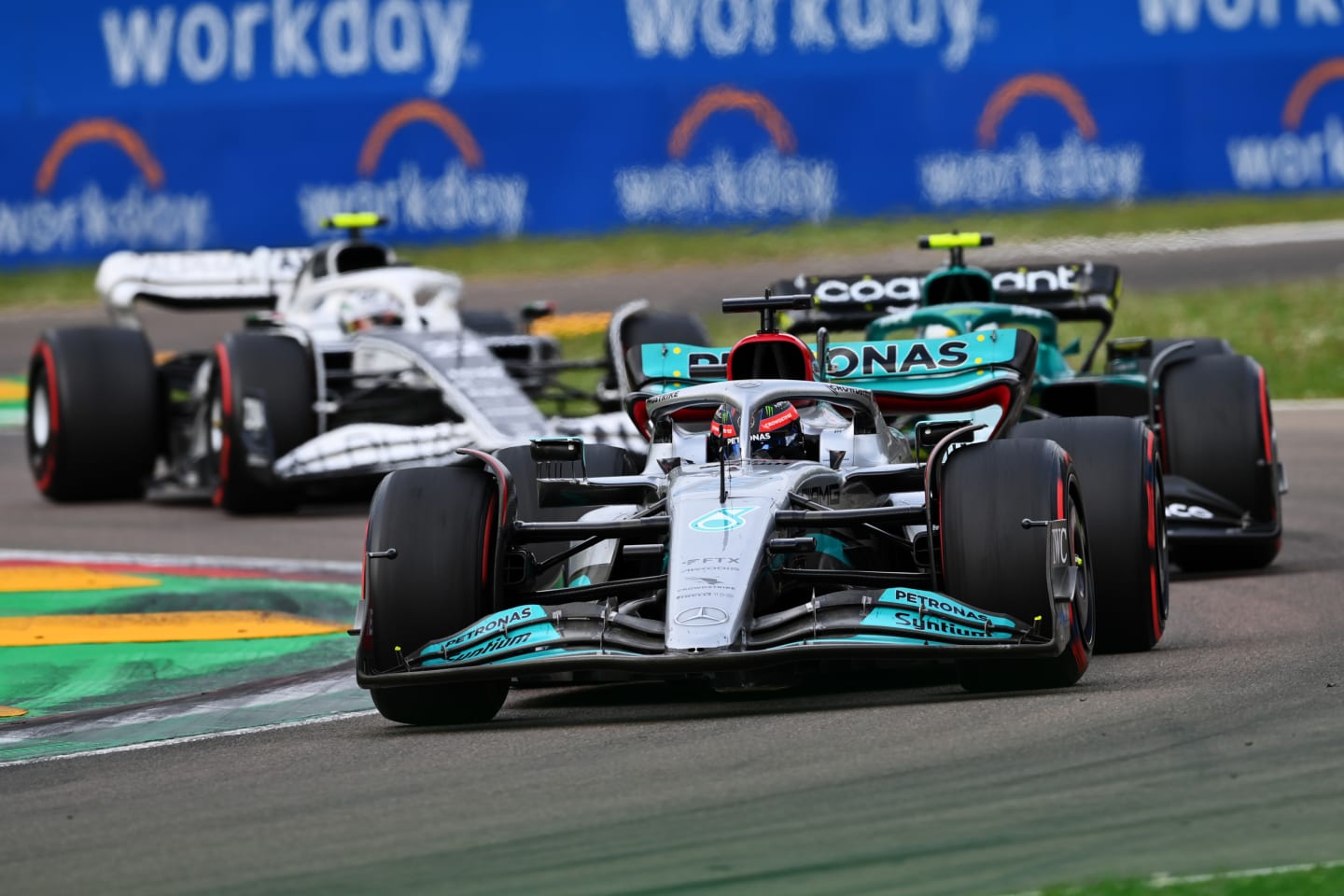 IMOLA, ITALY - APRIL 23: George Russell of Great Britain driving the (63) Mercedes AMG Petronas F1