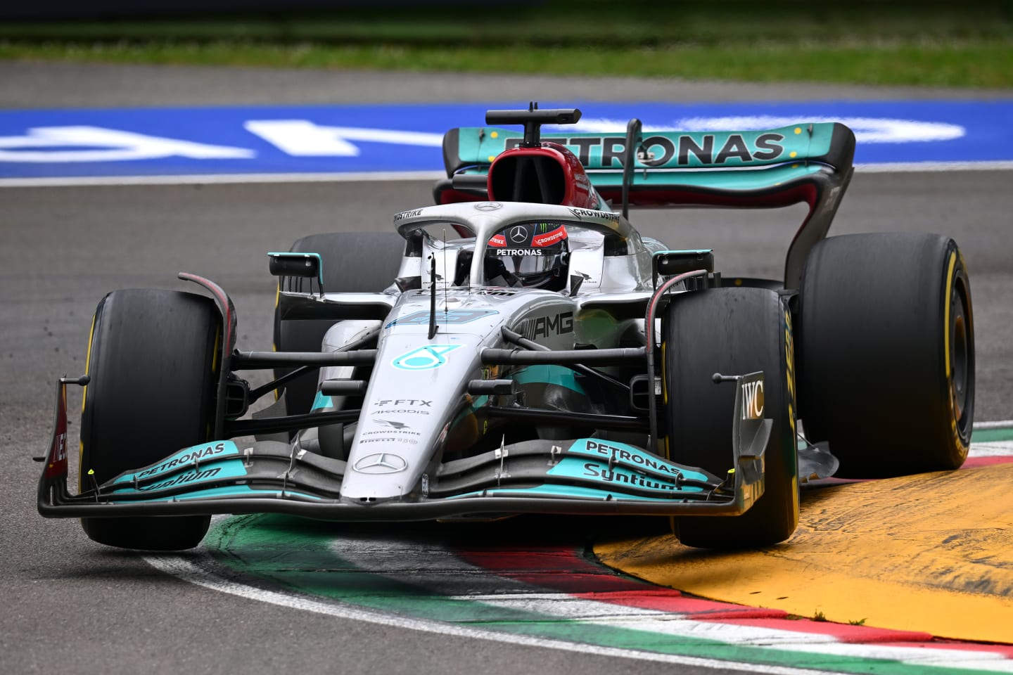 IMOLA, ITALY - APRIL 24: George Russell of Great Britain driving the (63) Mercedes AMG Petronas F1
