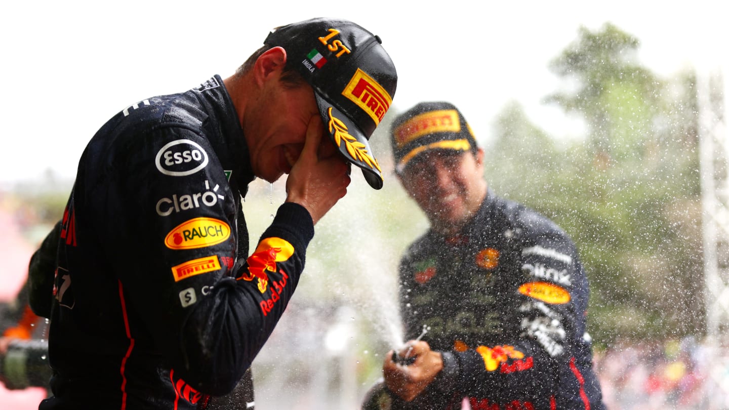 IMOLA, ITALY - APRIL 24: Race winner Max Verstappen of the Netherlands and Oracle Red Bull Racing
