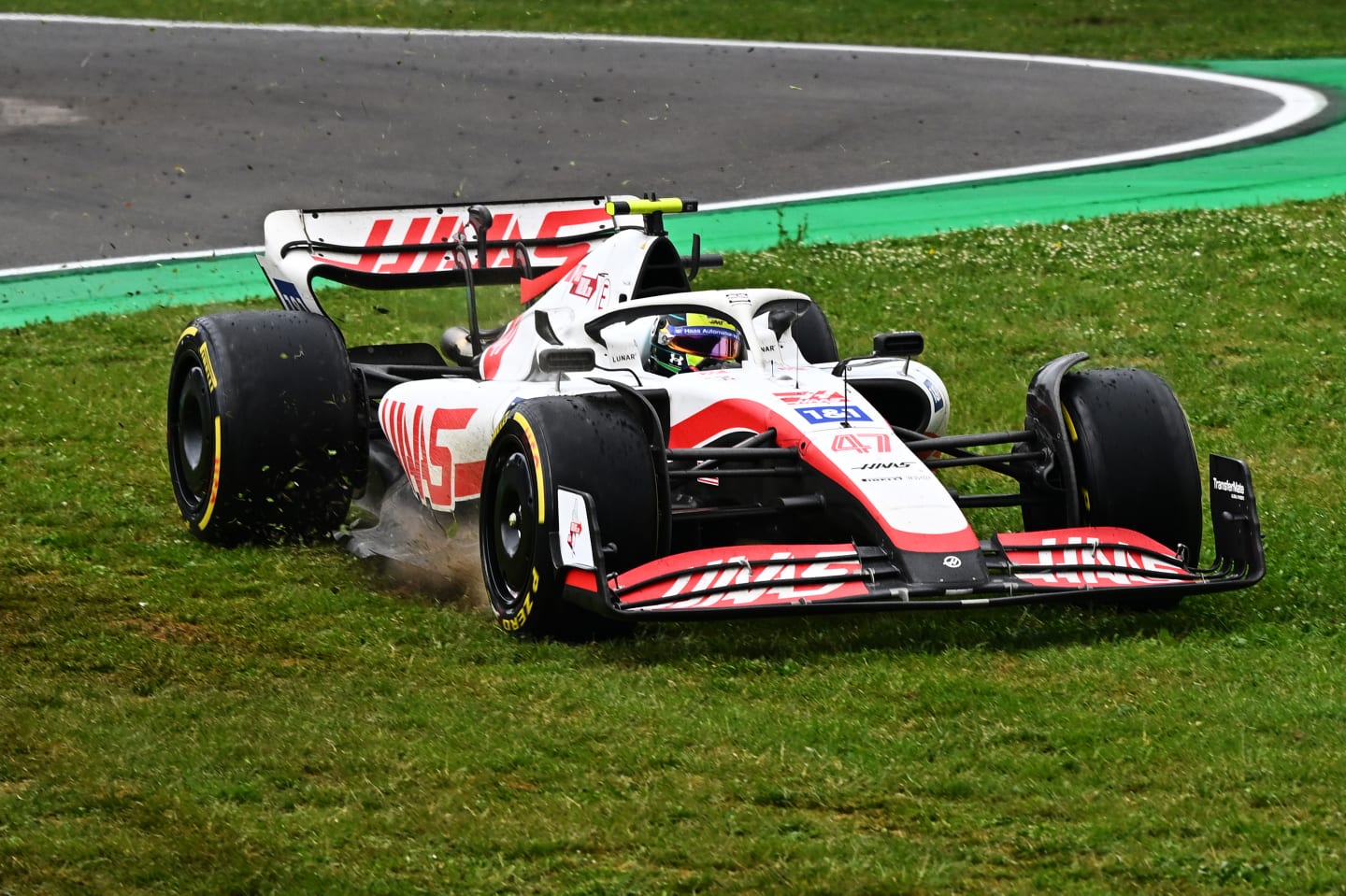 IMOLA, ITALY - APRIL 24: Mick Schumacher of Germany driving the (47) Haas F1 VF-22 Ferrari runs