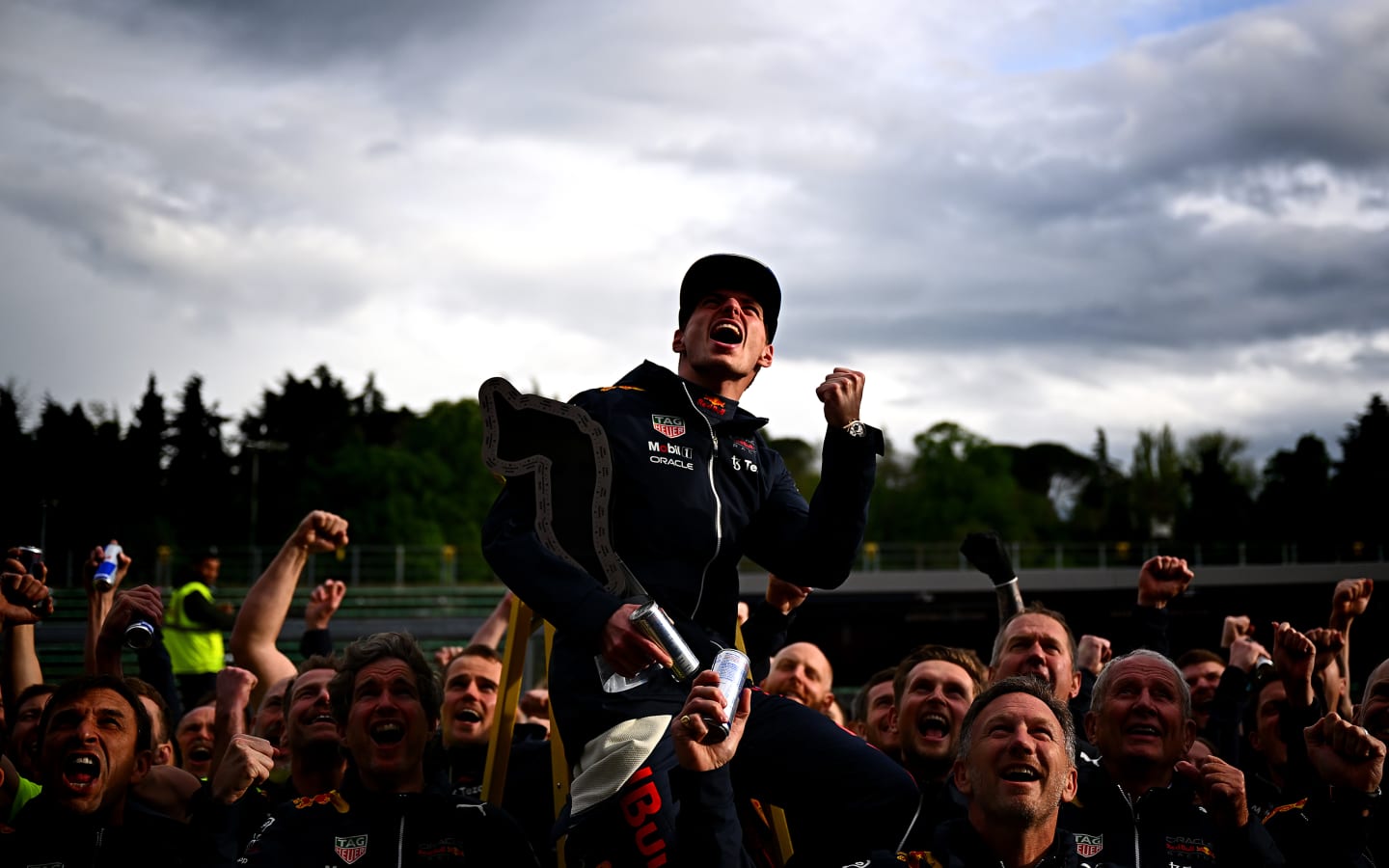 IMOLA, ITALY - APRIL 24: Race winner Max Verstappen of the Netherlands and Oracle Red Bull Racing