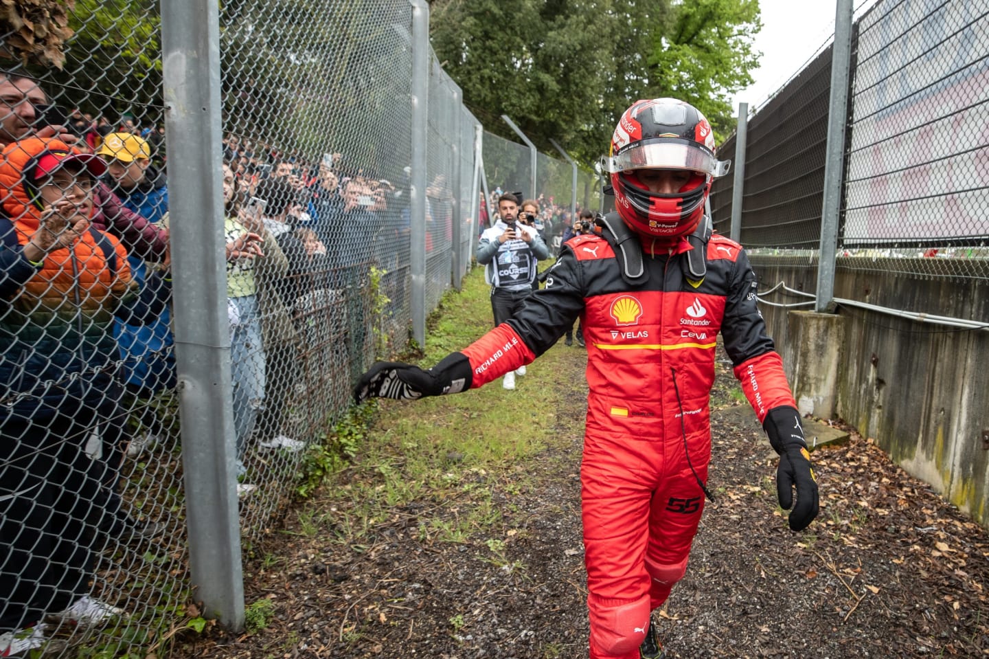 IMOLA, ITALY - APRIL 24: Carlos Sainz Jr. of Ferrari, who crashed out during the F1 Grand Prix of