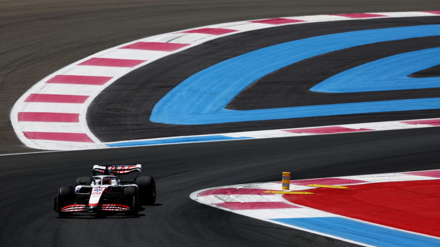LE CASTELLET, FRANCE - JULY 22: Kevin Magnussen of Denmark driving the (20) Haas F1 VF-22 Ferrari on track during practice ahead of the F1 Grand Prix of France at Circuit Paul Ricard on July 22, 2022 in Le Castellet, France. (Photo by Bryn Lennon - Formula 1/Formula 1 via Getty Images)