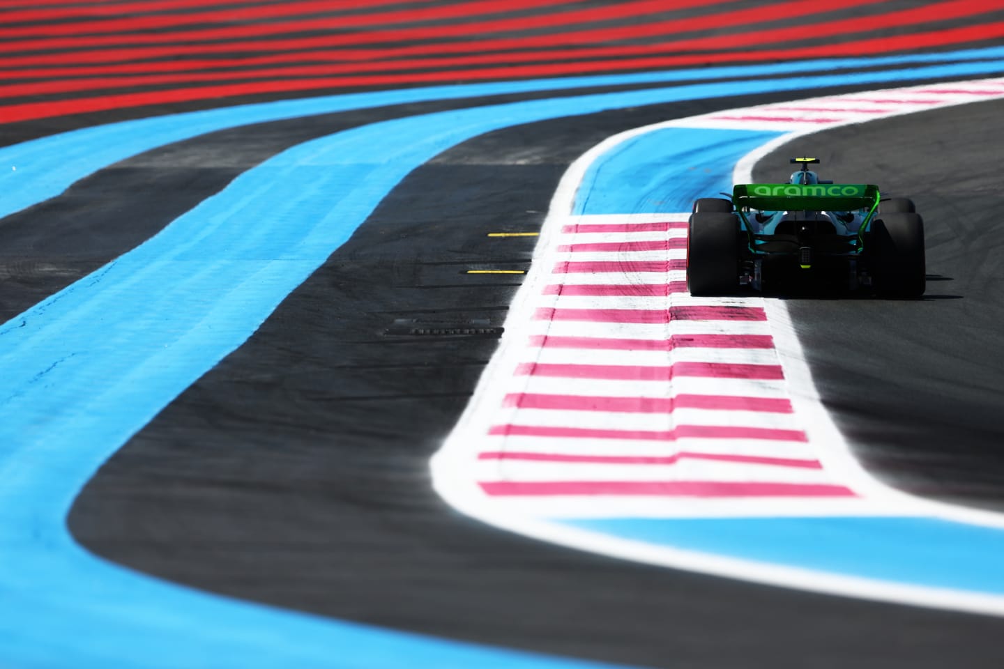 LE CASTELLET, FRANCE - JULY 22: Sebastian Vettel of Germany driving the (5) Aston Martin AMR22 Mercedes on track during practice ahead of the F1 Grand Prix of France at Circuit Paul Ricard on July 22, 2022 in Le Castellet, France. (Photo by Clive Rose/Getty Images)